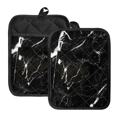 Black White Scratch Marble Print Pot Holders With Pocket