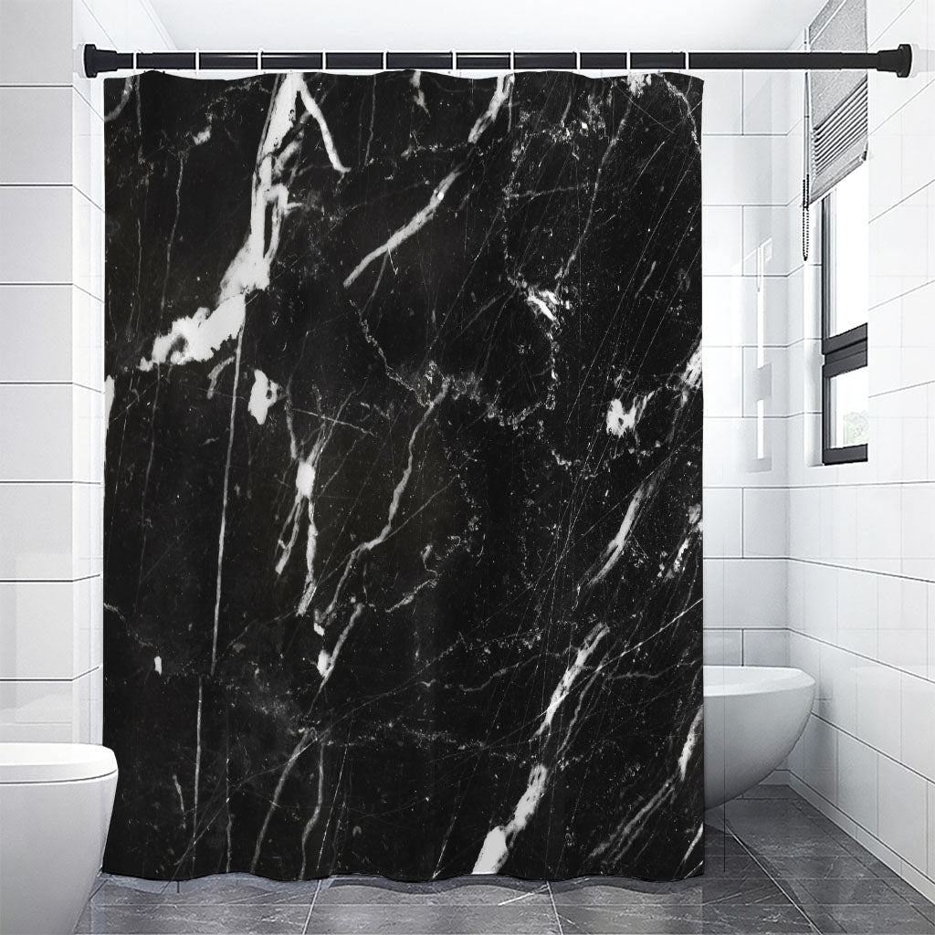 Black White Scratch Marble Print Premium Shower Curtain