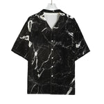 Black White Scratch Marble Print Rayon Hawaiian Shirt