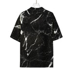 Black White Scratch Marble Print Rayon Hawaiian Shirt