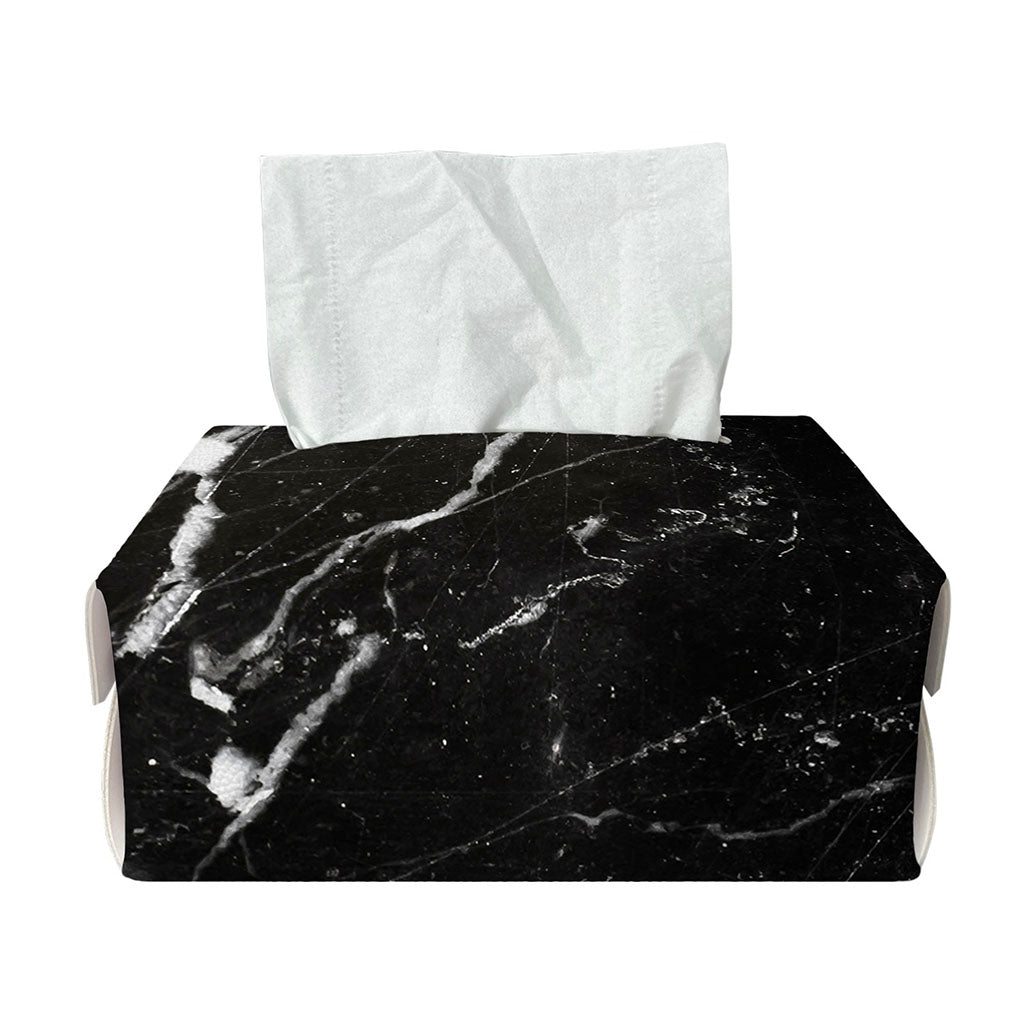 Black White Scratch Marble Print Rectangle Tissue Box Cover