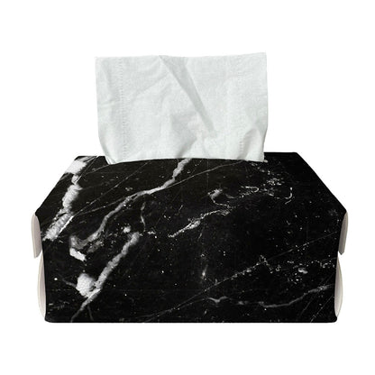 Black White Scratch Marble Print Rectangle Tissue Box Cover
