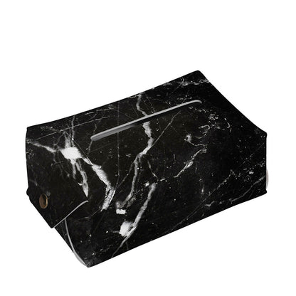 Black White Scratch Marble Print Rectangle Tissue Box Cover