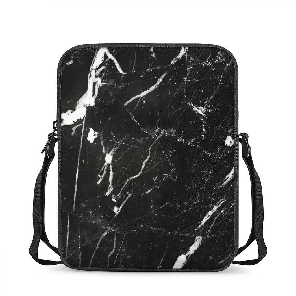 Black White Scratch Marble Print Rectangular Crossbody Bag