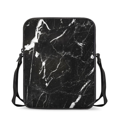 Black White Scratch Marble Print Rectangular Crossbody Bag