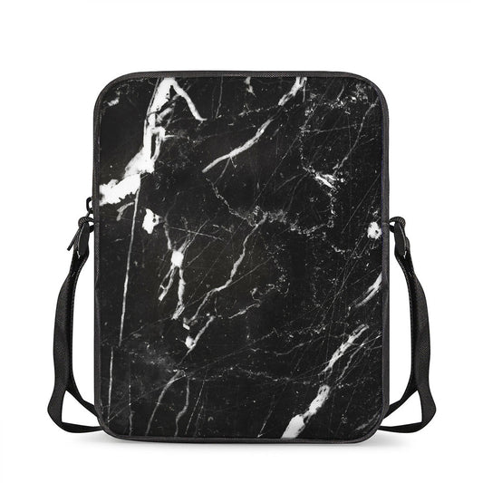 Black White Scratch Marble Print Rectangular Crossbody Bag