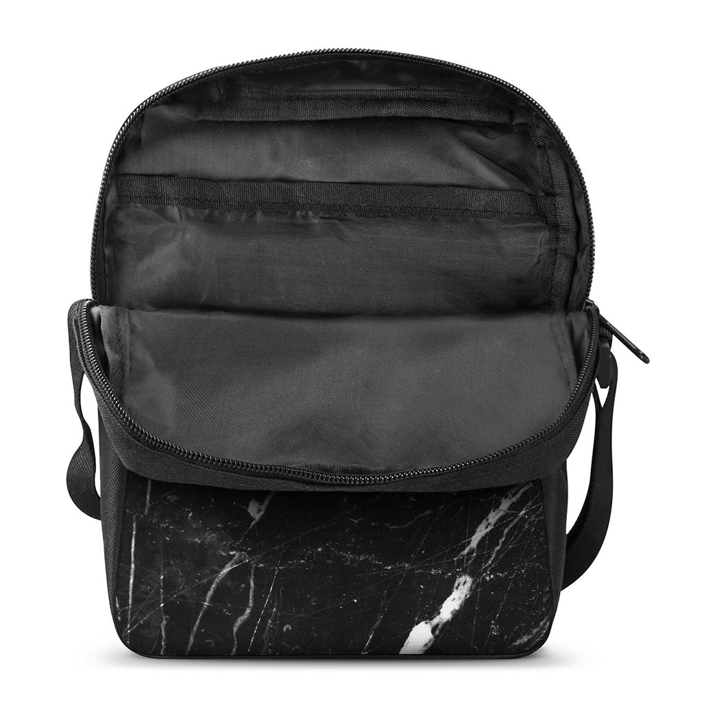 Black White Scratch Marble Print Rectangular Crossbody Bag