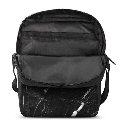 Black White Scratch Marble Print Rectangular Crossbody Bag