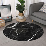Black White Scratch Marble Print Round Rug