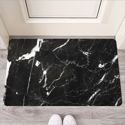 Black White Scratch Marble Print Rubber Doormat