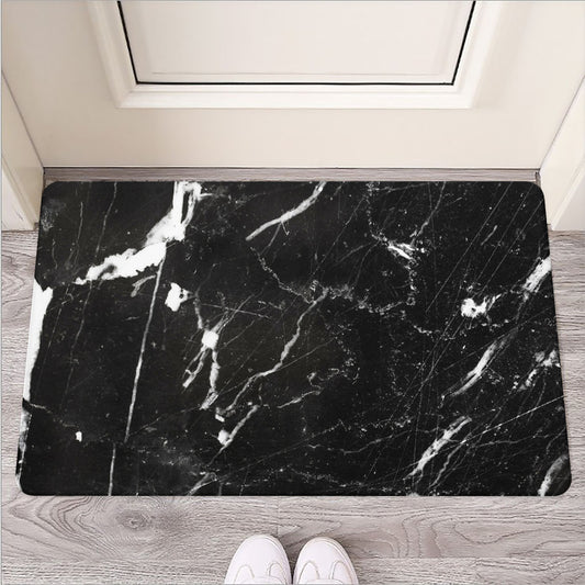 Black White Scratch Marble Print Rubber Doormat