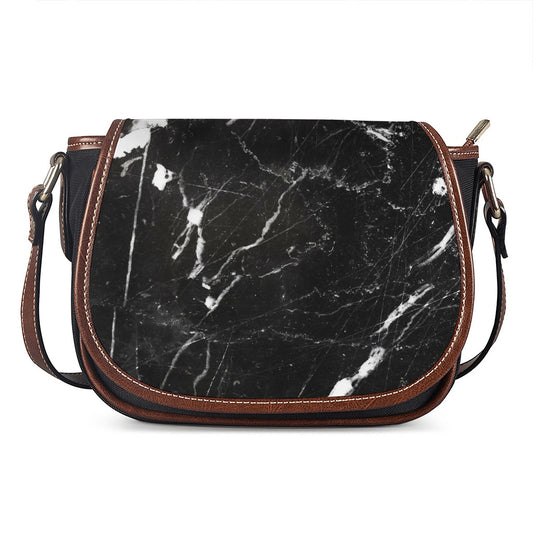 Black White Scratch Marble Print Saddle Bag
