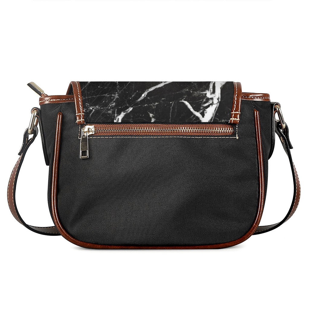 Black White Scratch Marble Print Saddle Bag