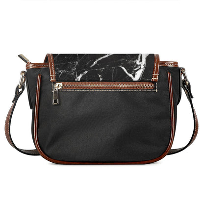 Black White Scratch Marble Print Saddle Bag