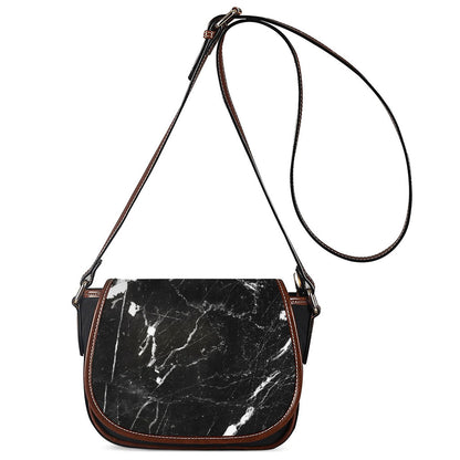 Black White Scratch Marble Print Saddle Bag