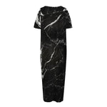 Black White Scratch Marble Print Short Sleeve Long Nightdress