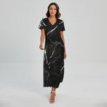 Black White Scratch Marble Print Short Sleeve Maxi Dress