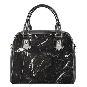 Black White Scratch Marble Print Shoulder Handbag