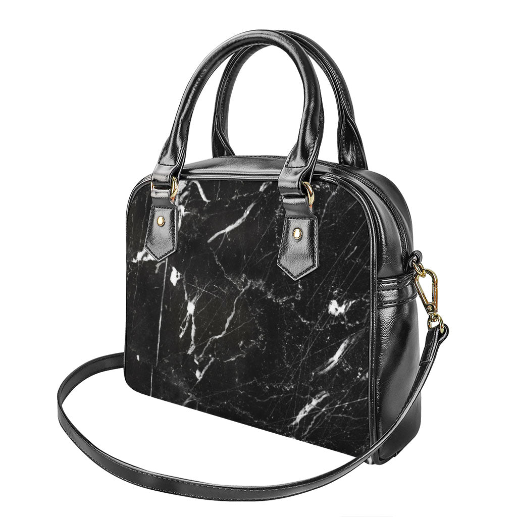 Black White Scratch Marble Print Shoulder Handbag