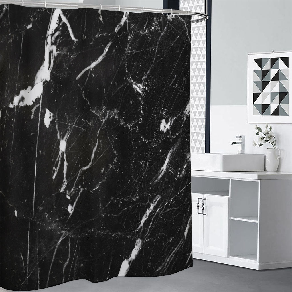 Black White Scratch Marble Print Shower Curtain