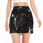 Black White Scratch Marble Print Side Slit Mini Skirt
