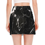 Black White Scratch Marble Print Side Slit Mini Skirt