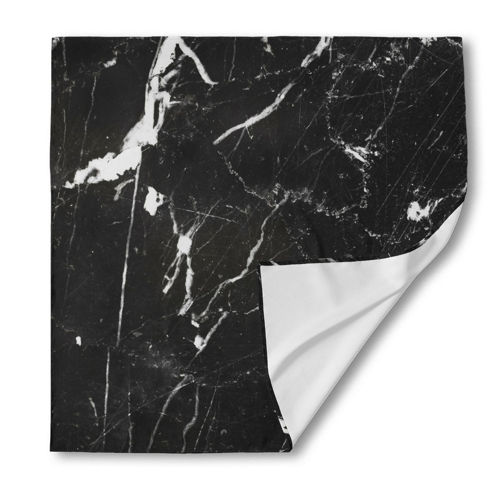 Black White Scratch Marble Print Silk Bandana