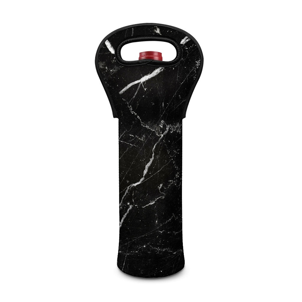 Black White Scratch Marble Print Single Neoprene Wine Tote