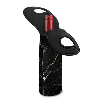 Black White Scratch Marble Print Single Neoprene Wine Tote