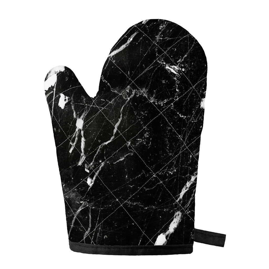 Black White Scratch Marble Print Single Oven Mitt