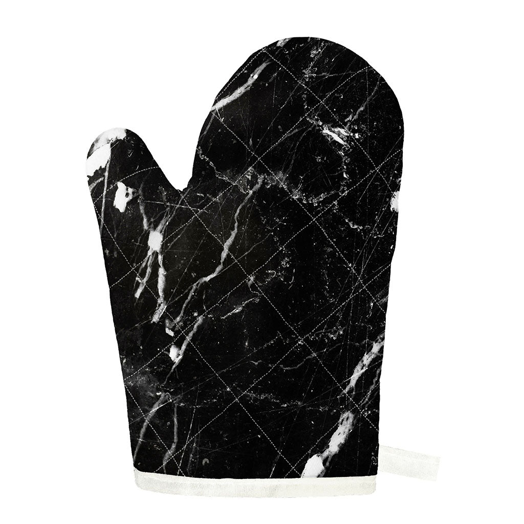 Black White Scratch Marble Print Single Oven Mitt
