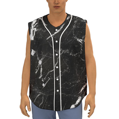 Black White Scratch Marble Print Sleeveless Baseball Jersey