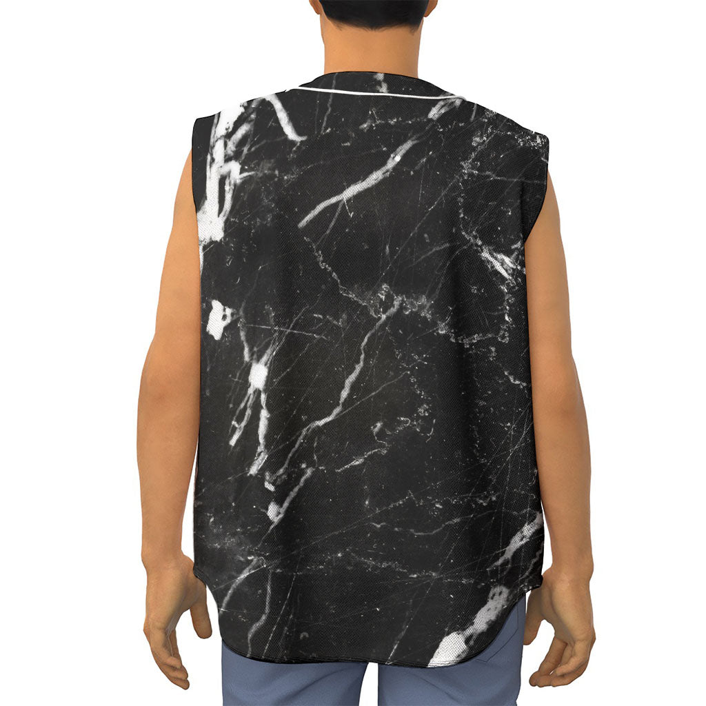 Black White Scratch Marble Print Sleeveless Baseball Jersey