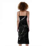 Black White Scratch Marble Print Slim Fit Midi Cami Dress