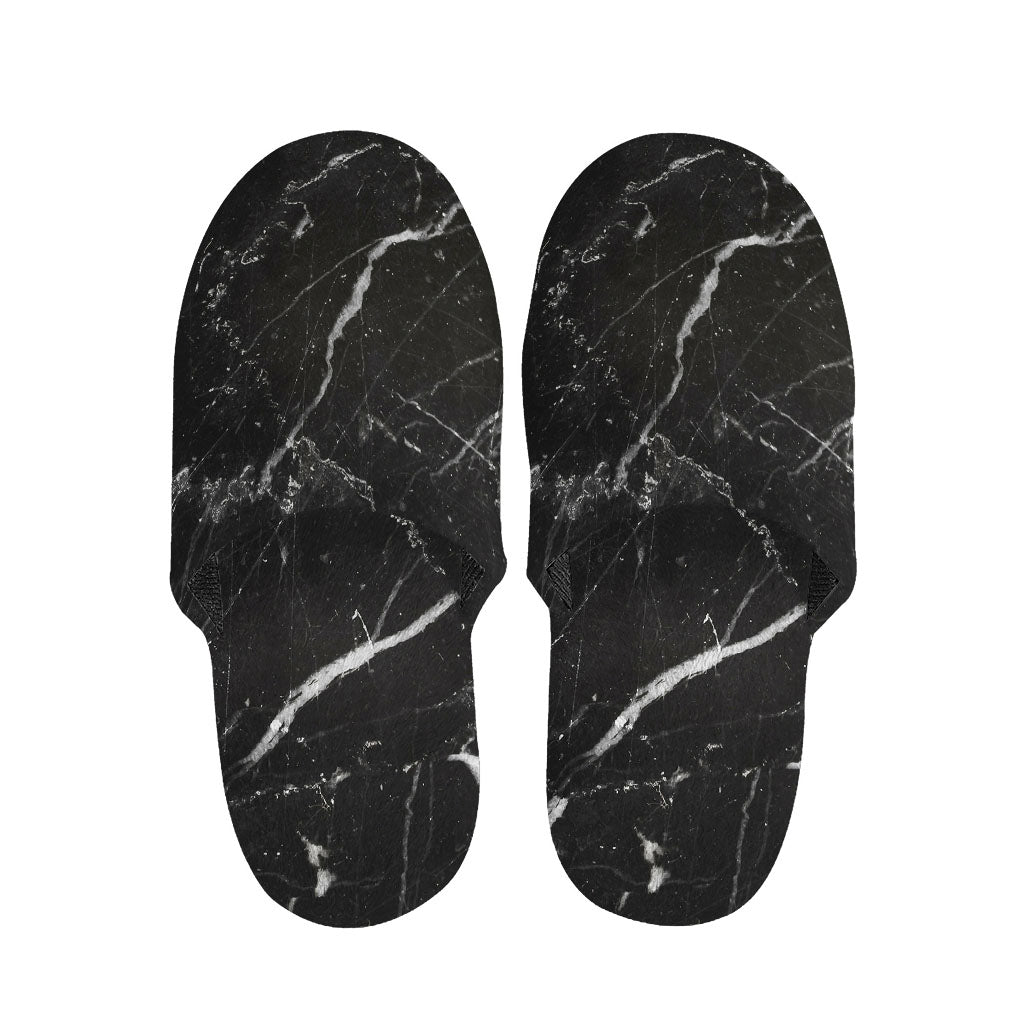 Black White Scratch Marble Print Slippers