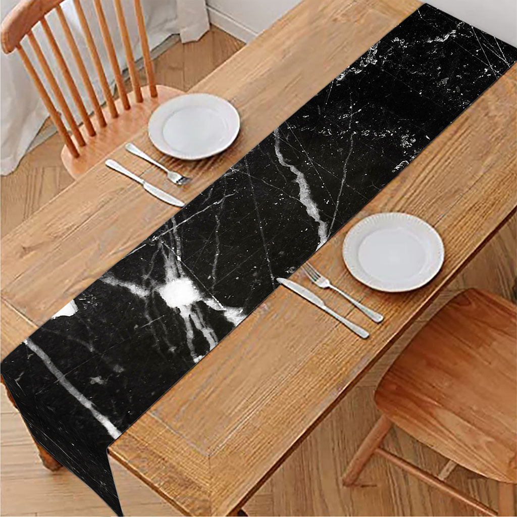 Black White Scratch Marble Print Table Runner