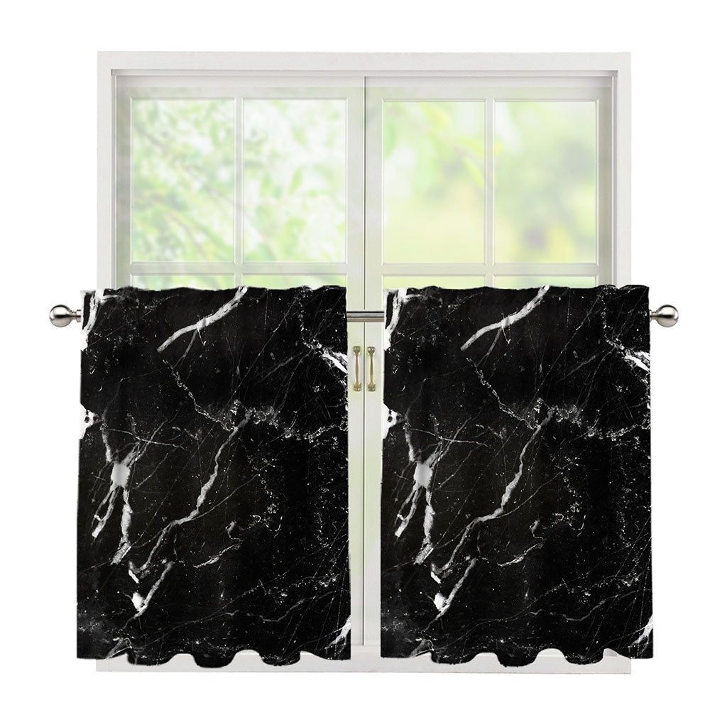 Black White Scratch Marble Print Tier Curtains