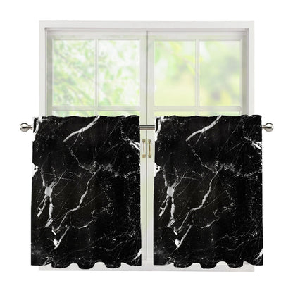 Black White Scratch Marble Print Tier Curtains