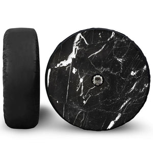 Black White Scratch Marble Print Tire Cover With Camera Hole