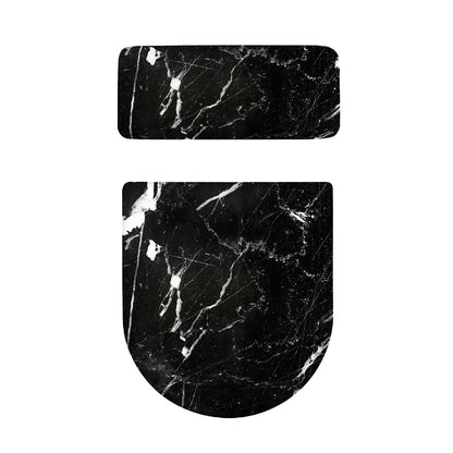 Black White Scratch Marble Print Toilet Lid And Tank Cover Set