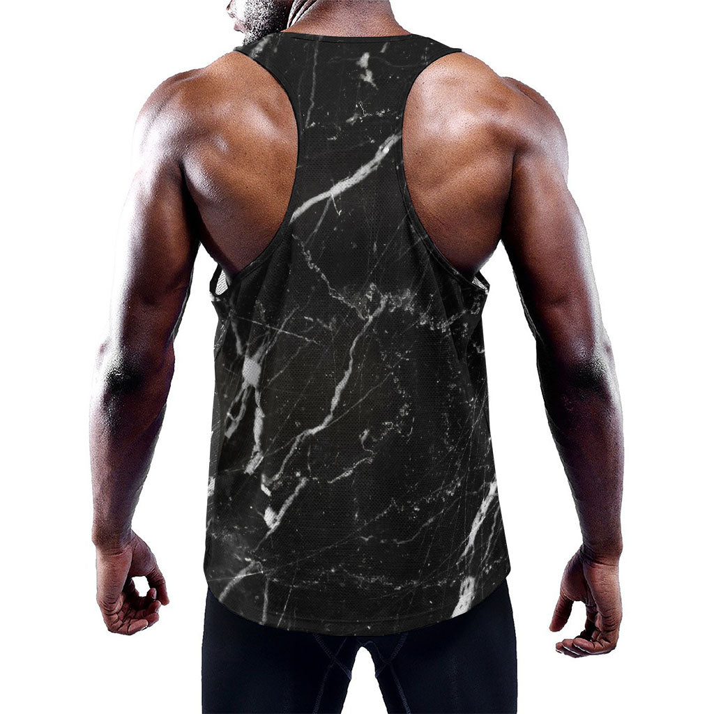 Black White Scratch Marble Print Training Tank Top