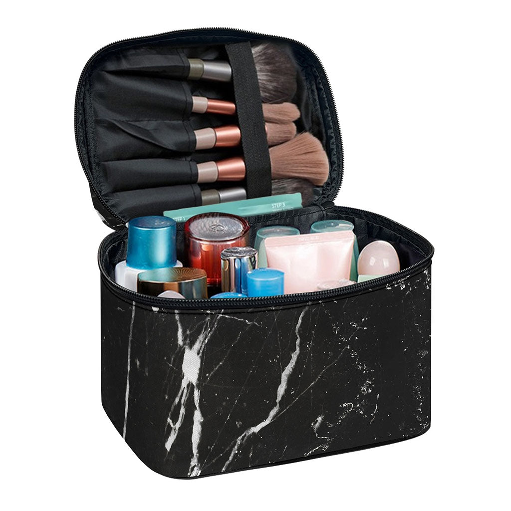 Black White Scratch Marble Print Travel Makeup Bag