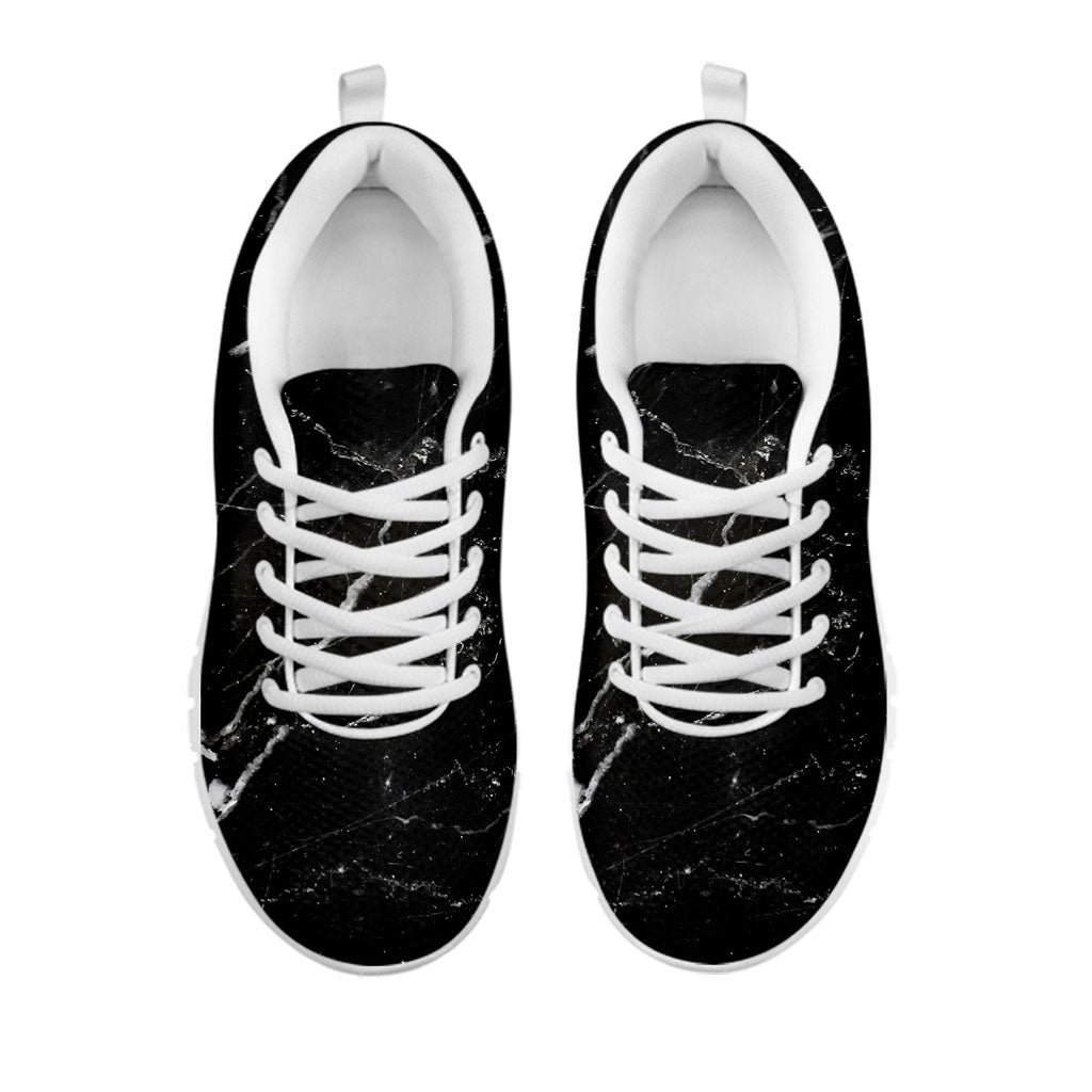 Black White Scratch Marble Print White Running Shoes