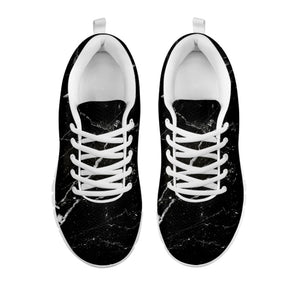 Black White Scratch Marble Print White Running Shoes