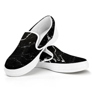 Black White Scratch Marble Print White Slip On Sneakers