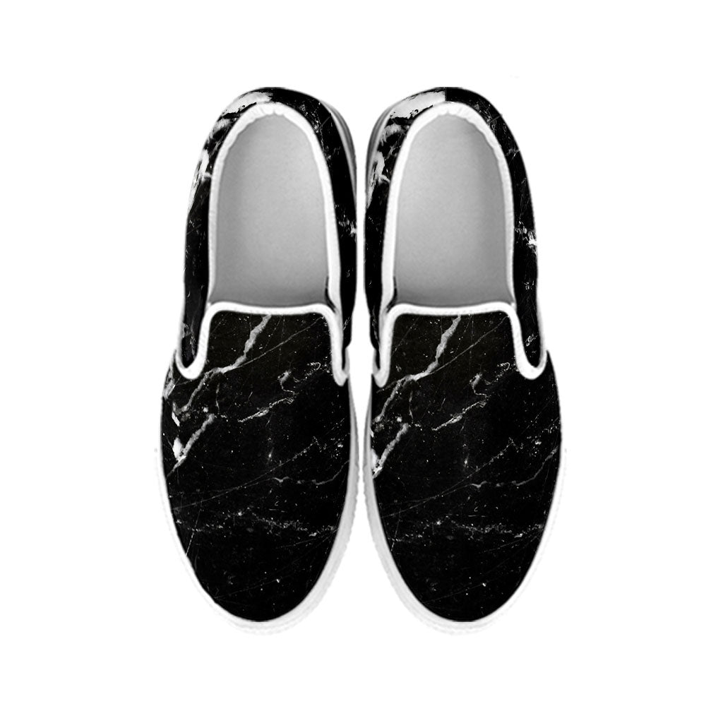 Black White Scratch Marble Print White Slip On Sneakers