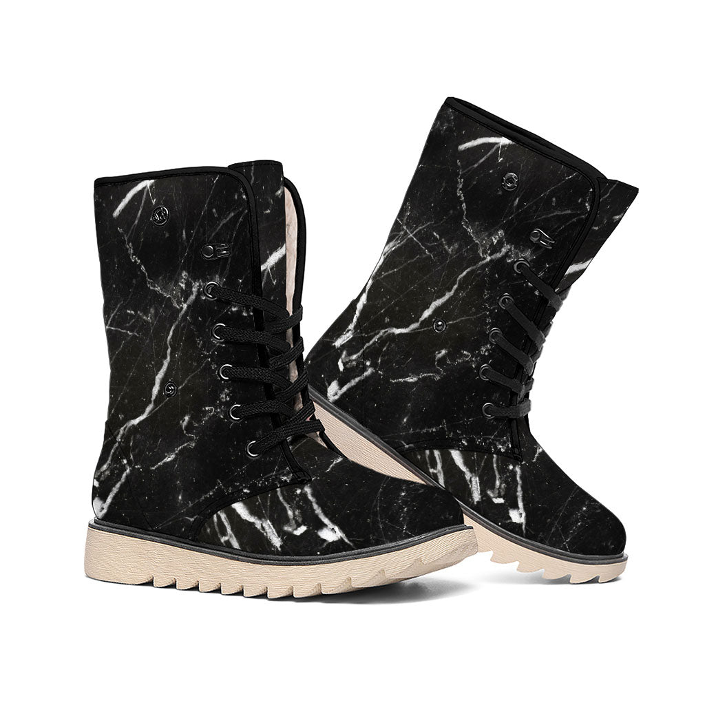 Black White Scratch Marble Print Winter Boots