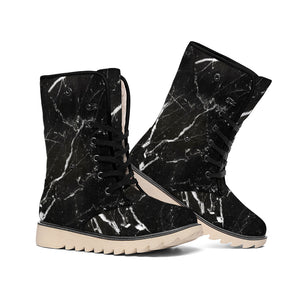 Black White Scratch Marble Print Winter Boots