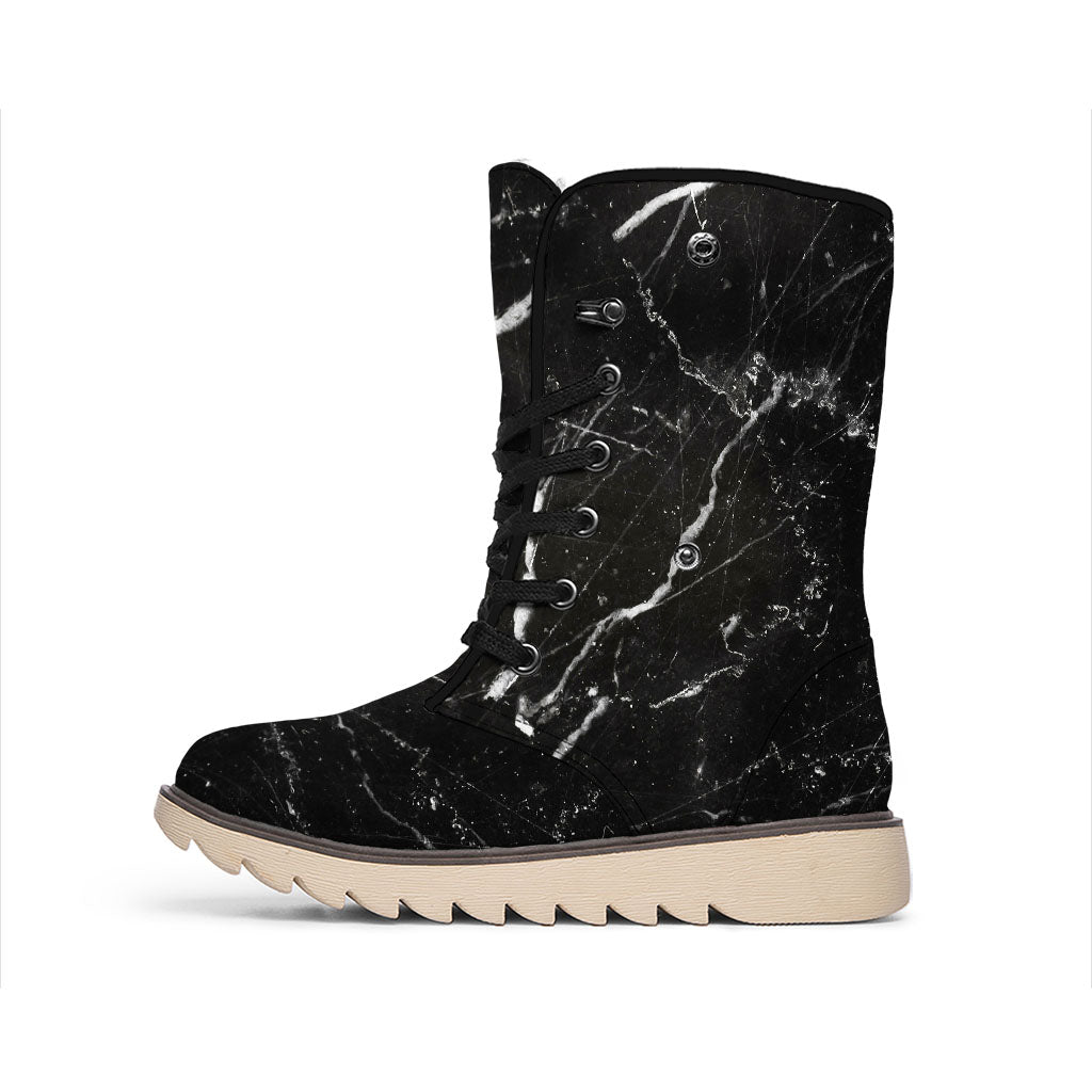 Black White Scratch Marble Print Winter Boots