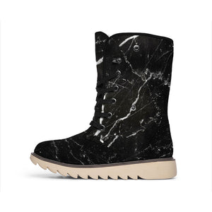 Black White Scratch Marble Print Winter Boots